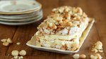 Layered passionfruit ice cream and macadamia nut meringue