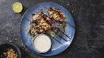 Flavoursome barbecue grilled tahini pork skewers