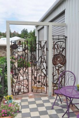 The gates made by Marion’s husband John are a special feature in the garden.