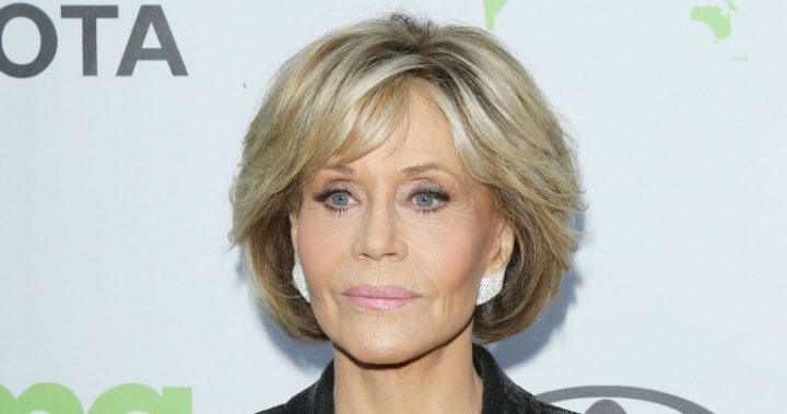 Jane Fonda goes full diva glam in sparkly, flared suit - Starts at 60