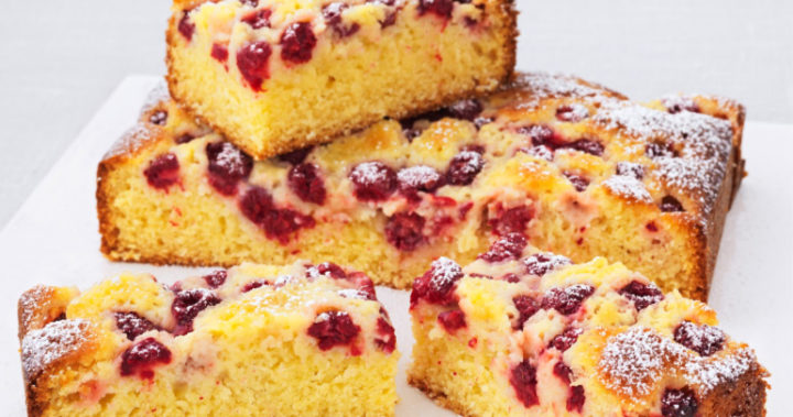 Delicious almond and raspberry slice - Starts at 60