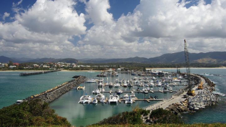 View from Muttonbird Island Nature Reserve to Coffs Harbour's old timber jetty (left), Coffs Harbour International Marina, and township. Source: Simon McGill/Getty Images