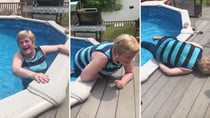 Video captured the hilarious moment a 71-year-old Irish woman attempted to go swimming.  Source: YouTube.com/Melanie Gillespie