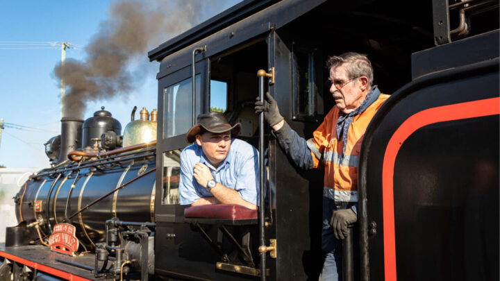 Drivers Tony and Chris with their pride and joy the Spirit of Mary Valley. Source: Di East