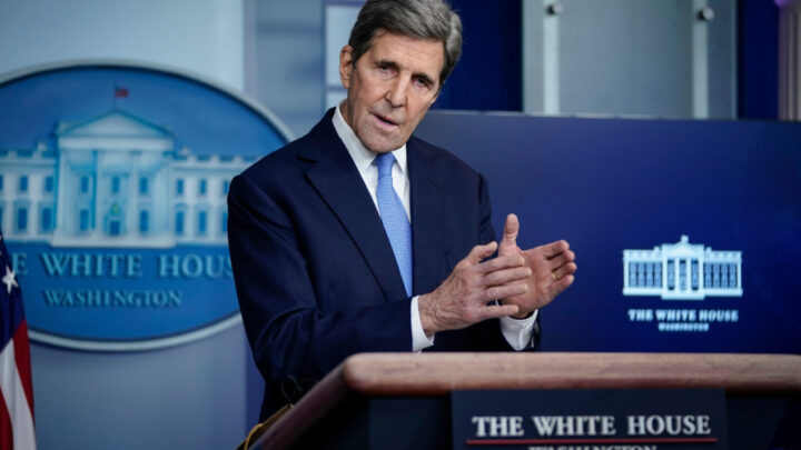 Special presidential envoy for climate John Kerry speaks during a press briefing at the White House on Tuesday. Source Getty