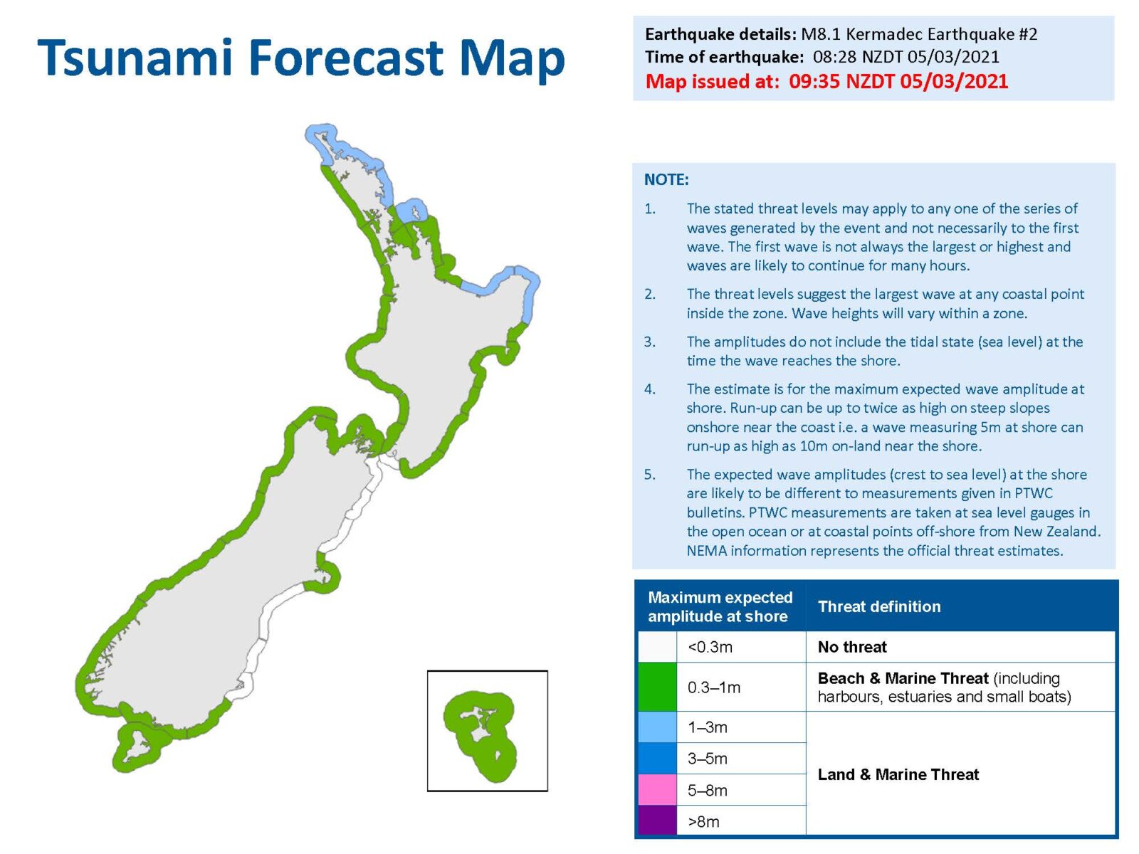 New Zealand tsunami warning downgraded as largest waves