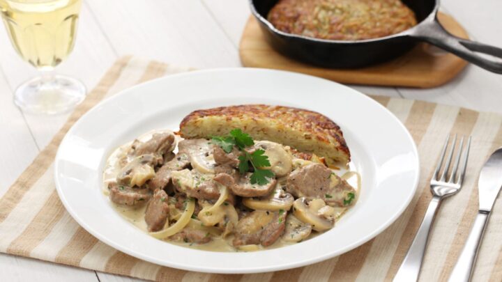 This delicious Swiss veal stew and potato rosti dish is great for a mid-week dinner. Source: Getty Images