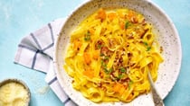 Roasted pumpkin and bacon cream pasta