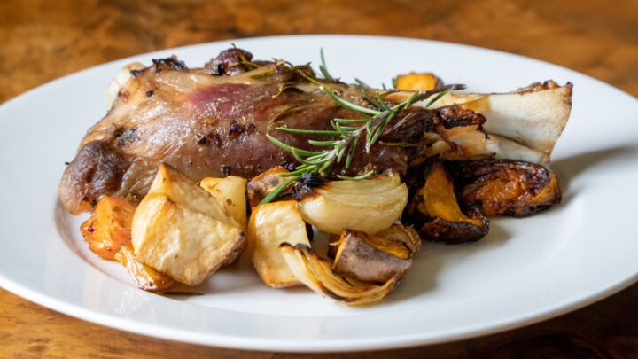 Delicious slow-cooked red wine lamb shanks infused with garlic - Starts at 60